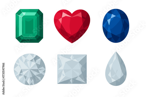Elegant collection of colorful faceted gemstones in various shapes and cuts for luxury design projects and jewelry concepts, isolated on white background