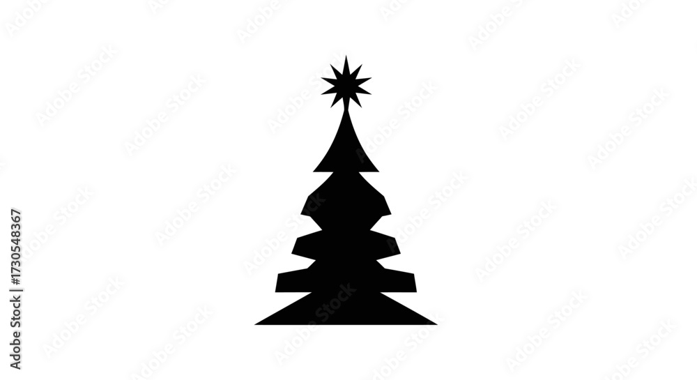 Obraz premium Silhouette of a stylized Christmas tree with a star on top, isolated on a white background.