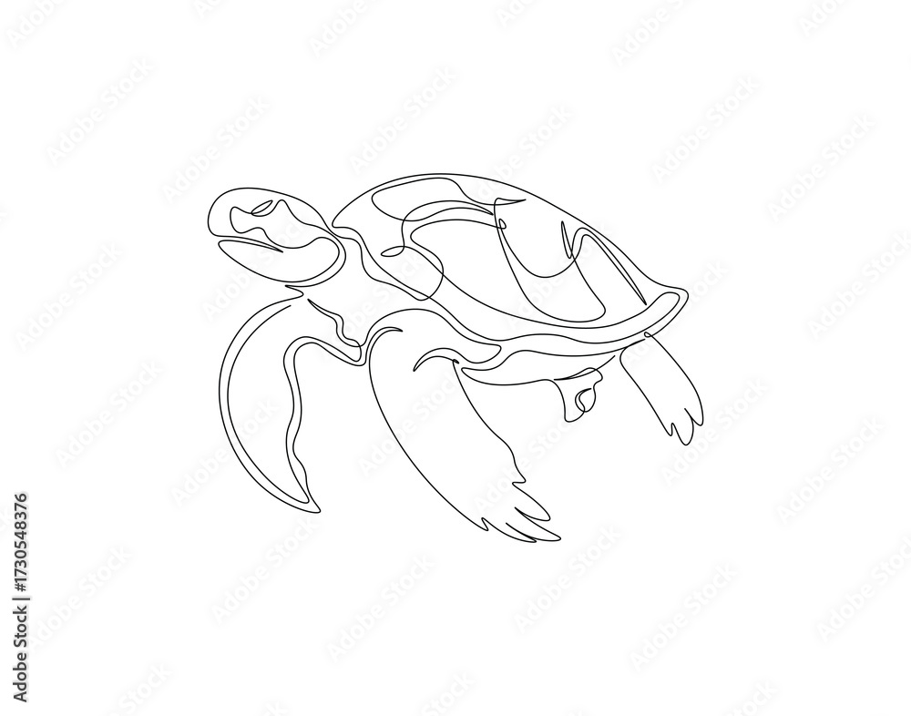 Obraz premium Sea turtle continuous line. Continuous one line drawing of sea turtle. Marine animal concept. Single line drawing