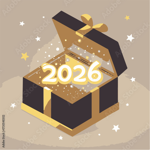 Luxurious open gift box with lid slightly ajar showcasing a top down view of an elegant present isolated on white background