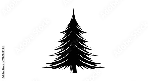Silhouette of a coniferous tree, a stylized evergreen with layered branches, set against a plain white background.