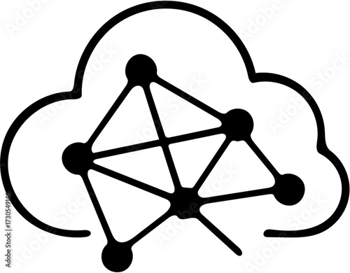 AI Generated Cloud Computing Icon – Neural Network Connections Minimal Line Art Illustration