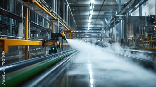 Industrial cleaning process, factory, steam cleaning, automated line