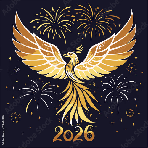 Stylized phoenix bird with wings artfully forming the number two isolated on white background