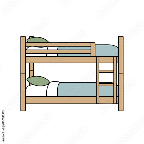 Bunk bed illustration, flat design, natural colors, furniture and sleeping concept