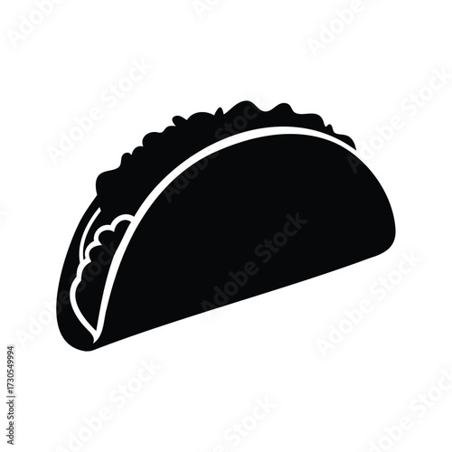 Minimalist Black and White Taco Illustration on a Clean White Background, taco with fillings silhouette vector illustration