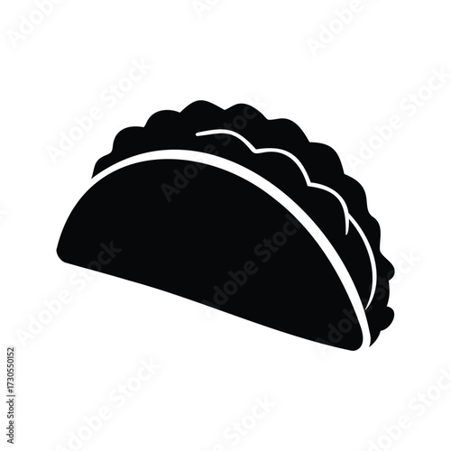 Black and White Icon of a Traditional Empanada Pastry Turnover Dish, tacos mexican fast food silhouette vector illustration