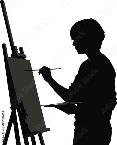 Artist painting on canvas with brush and palette, creative process, inspiration, artistic expression, fine art