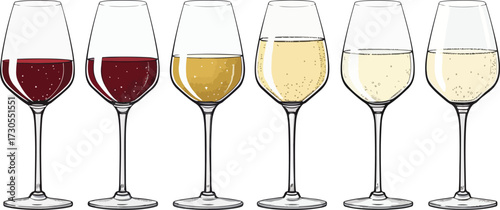 Colorful Wine Glass Vector Set – Red Wine, White Wine, Cocktail, and Party Drink Illustration