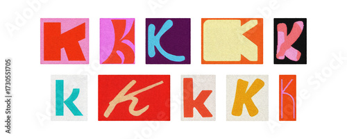 Typography letter K set in diverse styles, cutouts on transparent PNG
