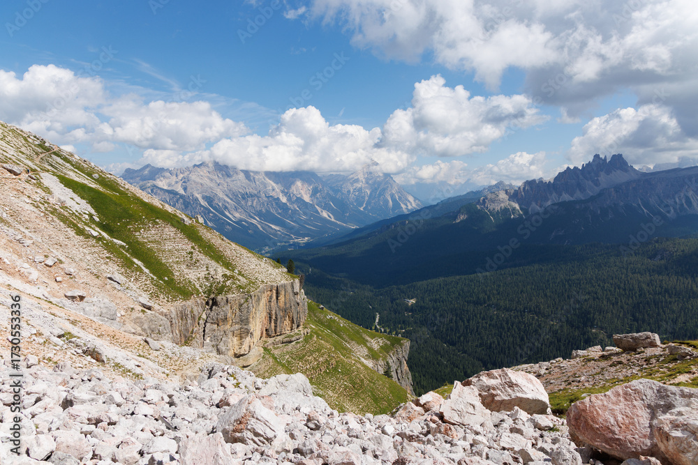 Fototapeta premium Hiking at Passo Falzarego - Cortina d'Ampezzo - Italy