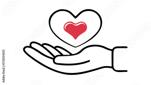 Hand gently holding a heart, symbolizing love, care, and support; A perfect graphic for charities, healthcare, or expressing heartfelt emotions beautifully