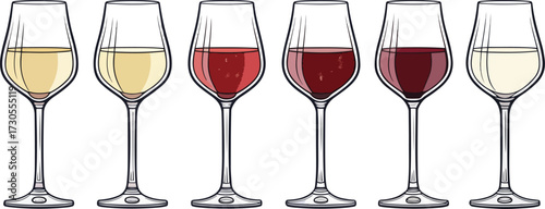 Colorful Wine Glass Vector Set – Red Wine, White Wine, Cocktail, and Party Drink Illustration