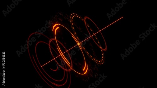 Technology orange ring animation on black background