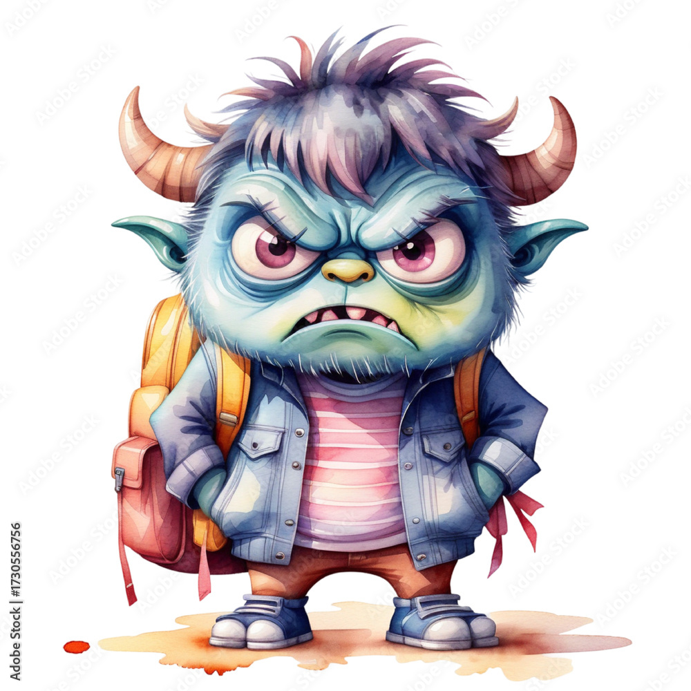 Obraz premium Watercolor funny monster fist day of scool