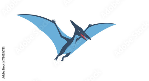 A prehistoric flying reptile with broad wings soars through the air.