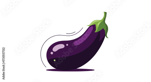 A vibrating purple eggplant with green leaves on top.
