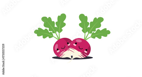 Cute radish vegetables growing together in garden illustration.