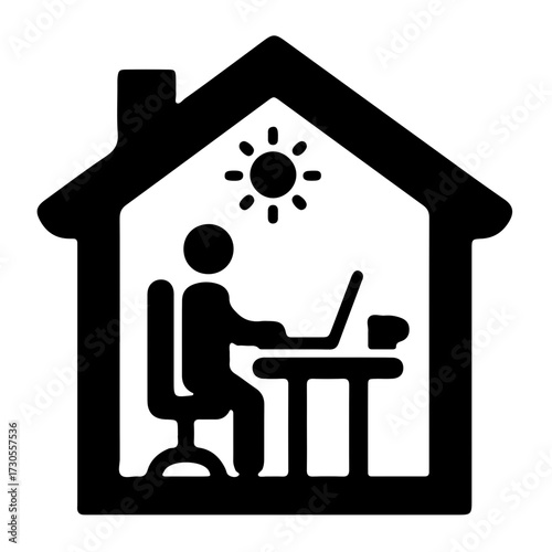 Home Desk with Laptop and Coffee Mug Icon Minimalist Black Vector