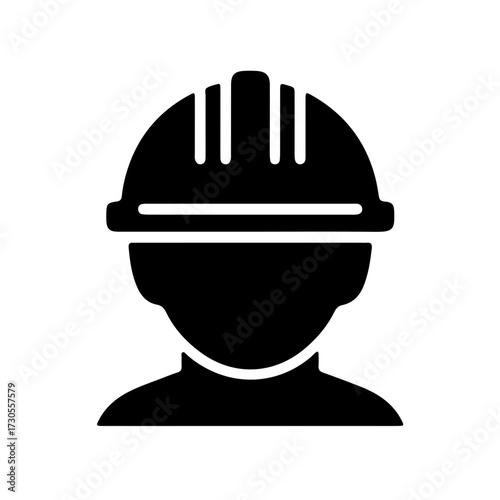 Hard Hat Helmet with Chin Strap Icon Minimalist Black Vector