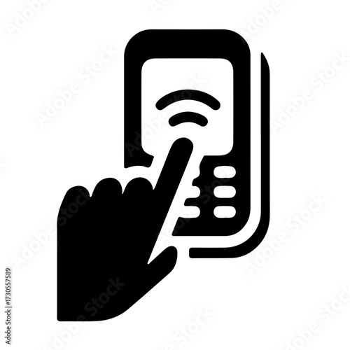 Hand Tapping Smartphone on Payment Terminal Icon Minimalist Black Vector