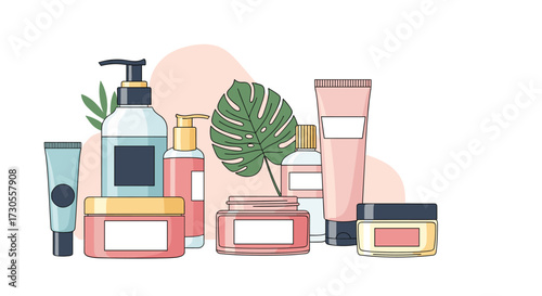 A selection of elegant cosmetic products arranged artfully.