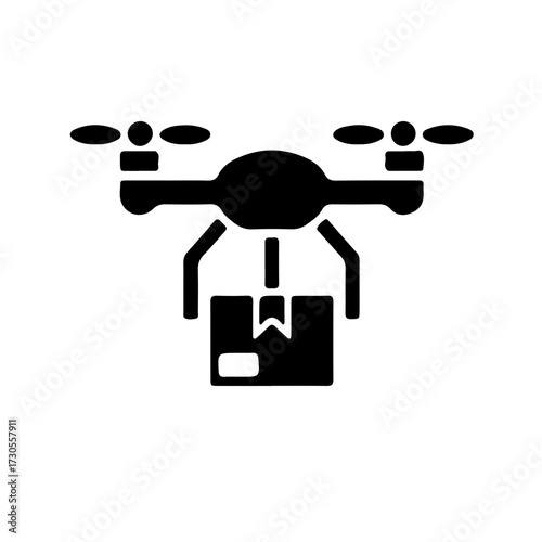 Drone Flying with Package Icon Minimalist Black Vector