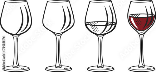 Colorful Wine Glass Vector Set – Red Wine, White Wine, Cocktail, and Party Drink Illustration