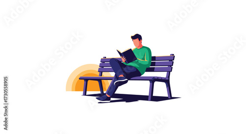 A person reads a book while sitting on a bench.