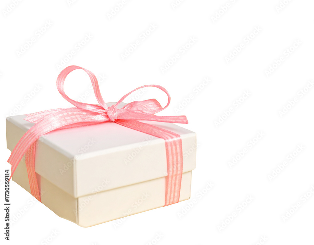Fototapeta premium Elegant white gift box with pink ribbon bow