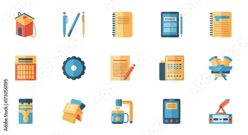 Collection of Stationery and Office Supplies Icons.