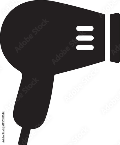 Hair dryer silhouette icon, modern beauty appliance vector design for drying hair fast.