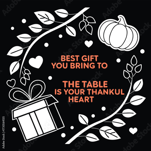 Thanksgiving gift and pumpkin illustration with quote