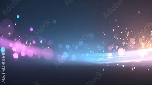 Abstract Colorful Light Bokeh with Glowing Particles on Dark Background