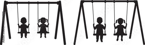 Children on a playground swing set silhouette