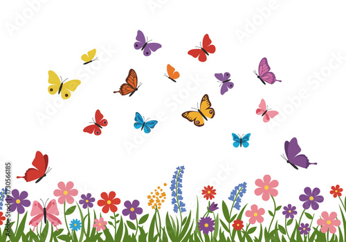 Butterflies flutter above a flowerfilled meadow