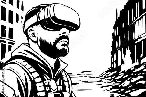 Soldiers wearing VR glasses.eps