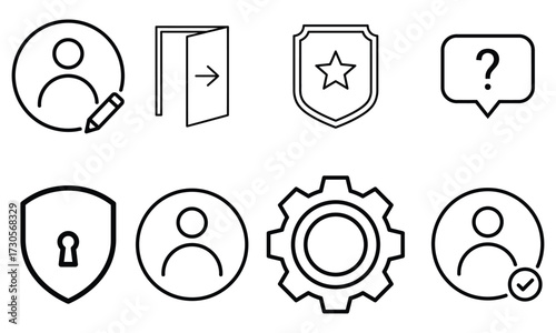 User Account Icon Set SVG, Minimalist UI/UX Line Art Icons for Web & Apps, Profile, Settings, Security & Login Graphics PNG