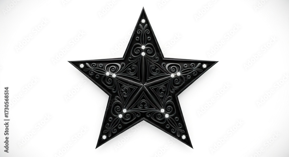 Fototapeta premium Black star ornament isolated on white