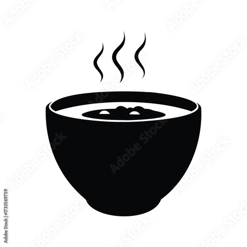 Black and White Icon Illustration of a Bowl of Hot Food, bowl of soup silhouette vector illustration