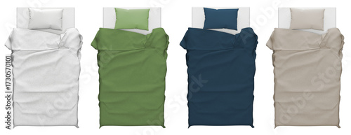 Top View of Cozy Single Bed with Pillow and Blanket