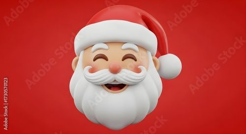 Joyful 3D Santa Claus Head on Red Background