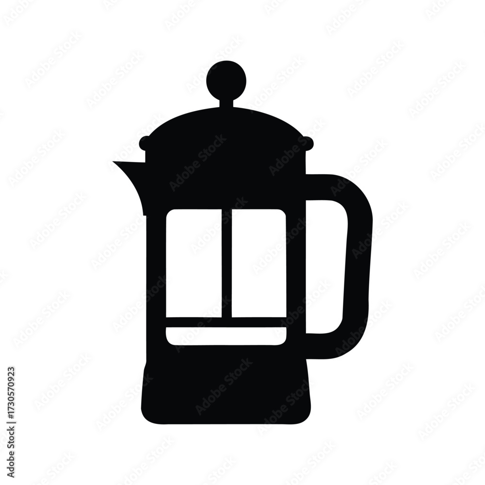 Obraz premium Silhouette of a French press coffee maker, a kitchen appliance icon, coffee maker silhouette vector illustration