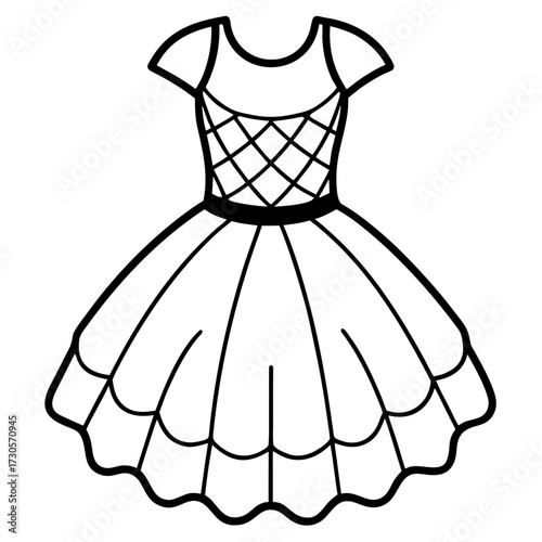 Minimalist Tulle Dress Line Art Vector Illustration on White Background