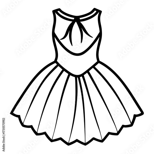 Minimalist Tulle Dress Line Art Vector Illustration on White Background