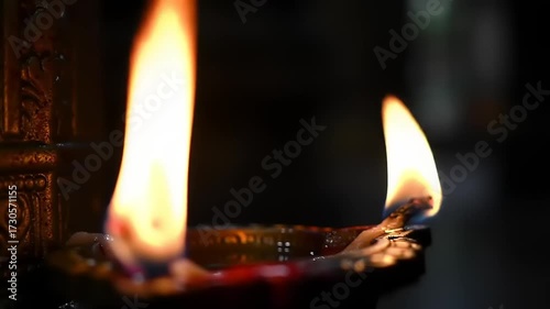 Twin Flames with Oil Lamp, Diwali, and India.