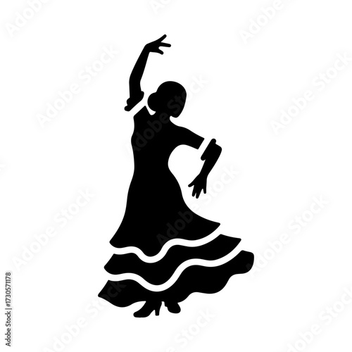 Iconic Flat Vector Flamenco Dancer Silhouette in Black and White