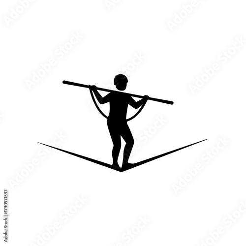 Minimalist Black Flat Vector Icon of a Tightrope Walker Silhouette