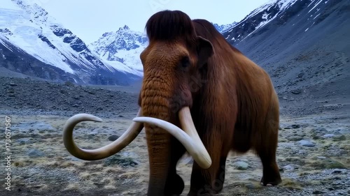 Woolly Mammoth Standing in a Mountain Landscape