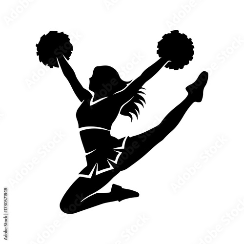 Flat Vector Black Cheerleader Silhouette Jump Illustration on White